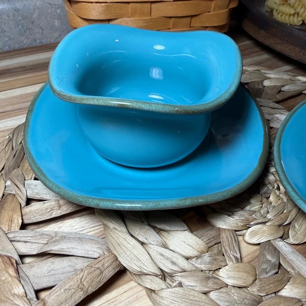Southern Living at Home Turquoise Blue Wavy Snack Bowl Saucer Set of 2 Brazil